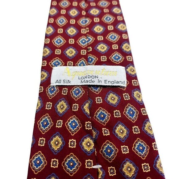 Aquascutum Red Silk Tie Woven Wide Geometric‎ - Picture 4 of 5
